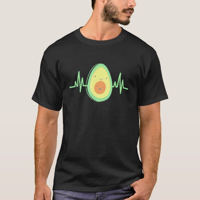 T-shirt Avocat Rythme Cardiaque Végétalien (Devant)