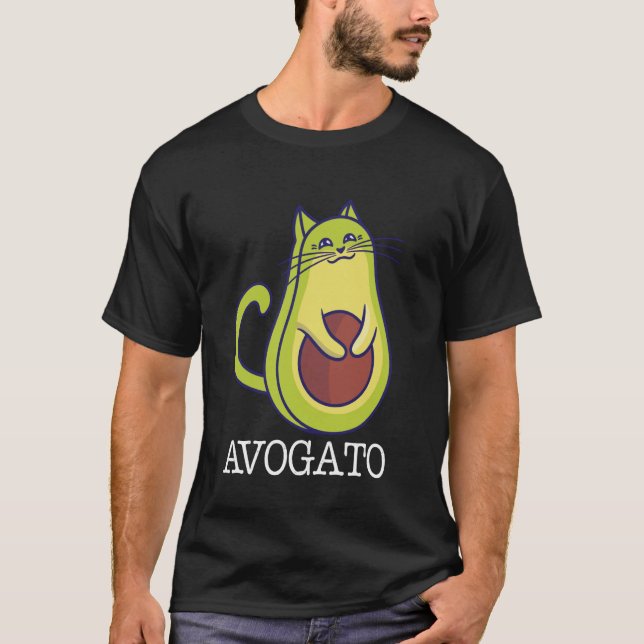 T-shirt Avogato Avocado Funny Cute Cat Vegan (Devant)