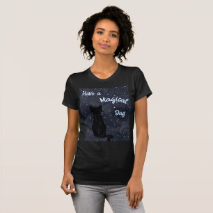 T-shirt Avoir un jour magique Chat noir Stars Bleus