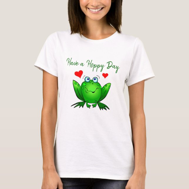 T-shirt Avoir une journée Hoppy Cute Green Frog w Hearts (Devant)
