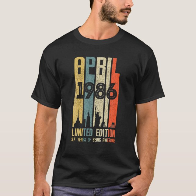 T-shirt Avril 1986 37 Anniversaire 37 Anniversaire 1986 An (Devant)