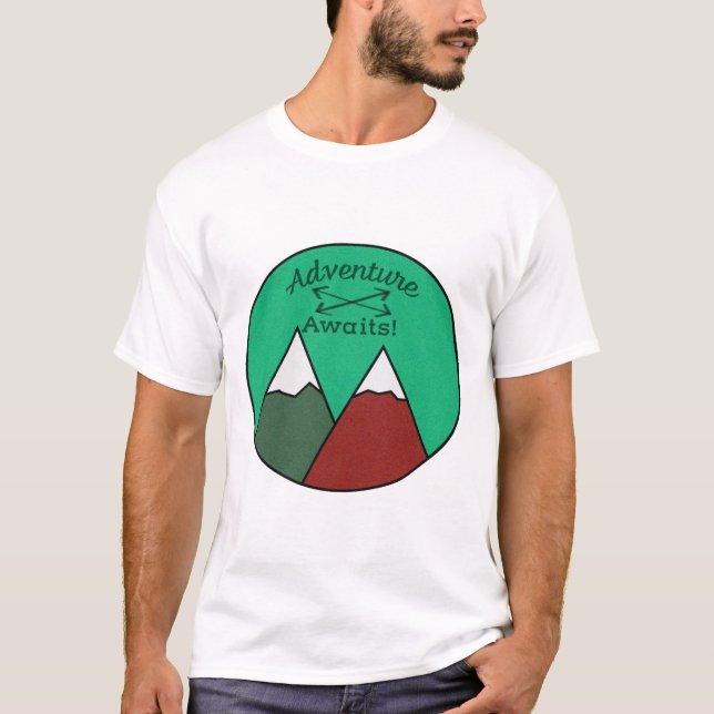 T-shirt Awesome Adventure Await Mountain Design (Devant)