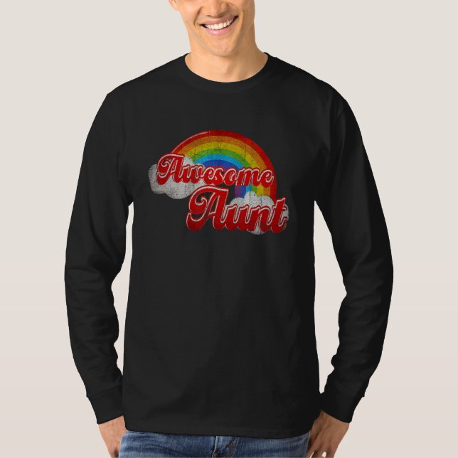 T-shirt Awesome Aunt Rainbow Colorful Clouds Family (Devant)
