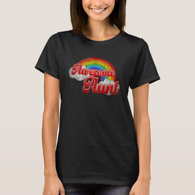 T-shirt Awesome Aunt Rainbow Colorful Clouds Family (Devant)