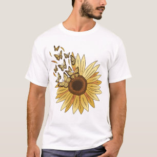 T-shirt Awesome cute sunflower and butterflies.