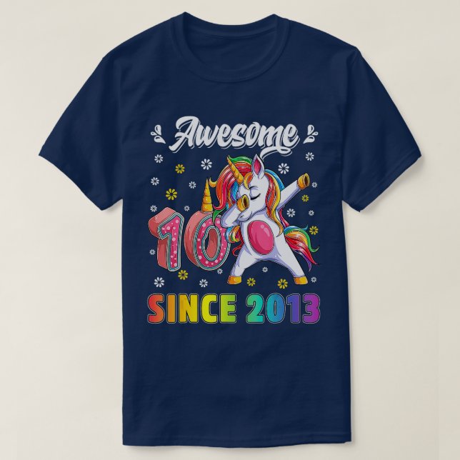 T-shirt Awesome Dabbing Unicorn Anniversaire 10 ans fille (Design devant)