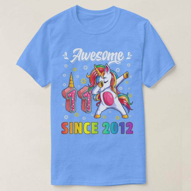T-shirt Awesome Dabbing Unicorn Anniversaire 11 ans fille (Design devant)