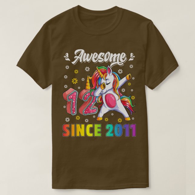 T-shirt Awesome Dabbing Unicorn Anniversaire 12 ans fille (Design devant)