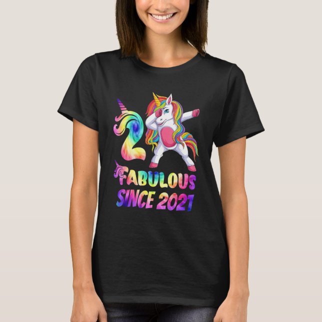T-shirt Awesome Dabbing Unicorn Anniversaire 2 Année Fille (Devant)