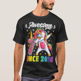 T-shirt Awesome Dabbing Unicorn Anniversaire 7 Année Fille