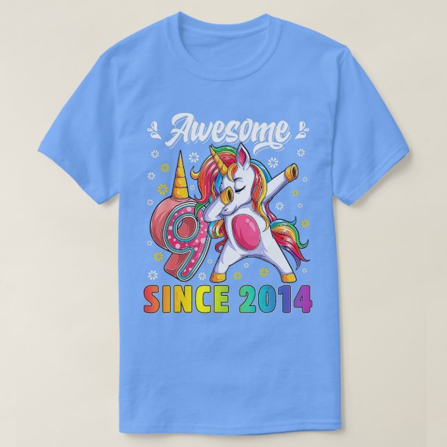 T-shirt Awesome Dabbing Unicorn Anniversaire 9 Année Fille (Design devant)