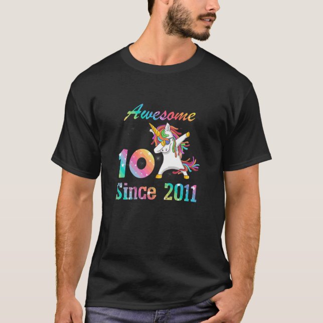 T-shirt Awesome Dabbing Unicorne 10 Ans Fille 10E B-Da (Devant)