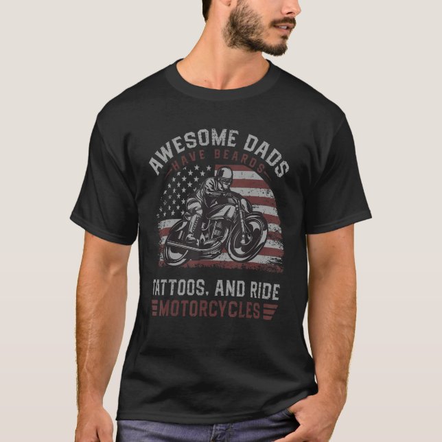 T-shirt Awesome Dads Have Tattoos And Beards Fathersday  M (Devant)