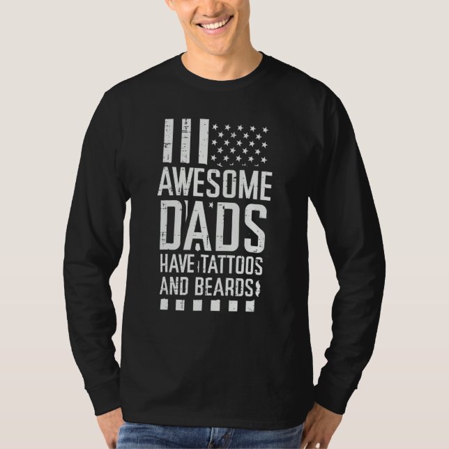 T-shirt Awesome Dads Tattoos Beards US Flag Fathers Day Pa (Devant)