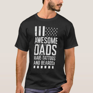 T-shirt Awesome Dads Tattoos Beards US Flag Fathers Day Pa