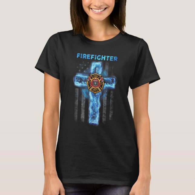 T-shirt Awesome Firefighter Cross American Flag (Devant)