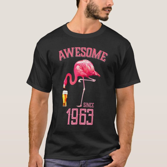 T-shirt Awesome Flamant rose rose depuis 1963 55e annivers (Devant)