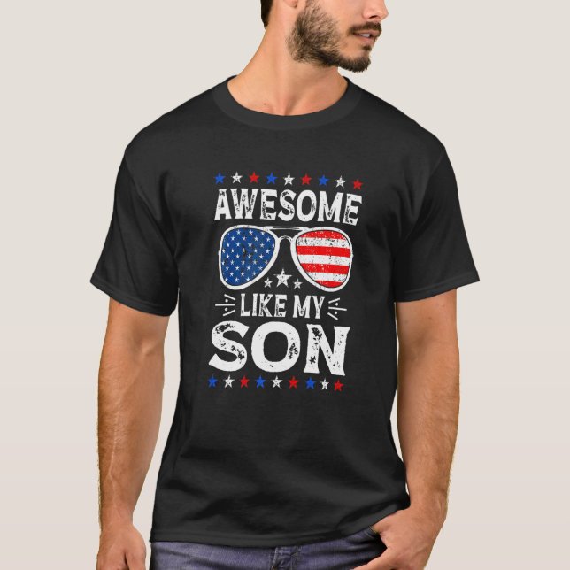 T-shirt Awesome Like My Son Retro American Flag Parents' D (Devant)