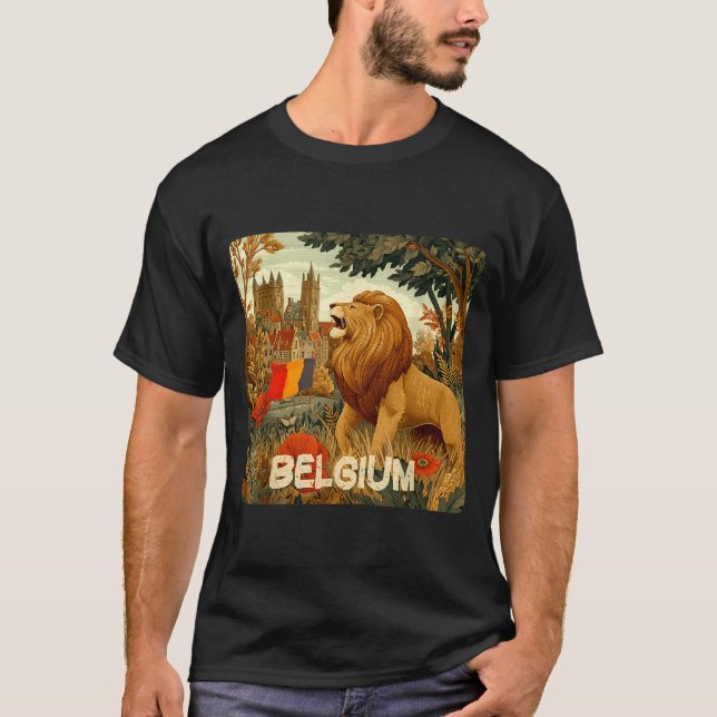 T-shirt Awesome Lion In Belgium Colors Costume  (Devant)