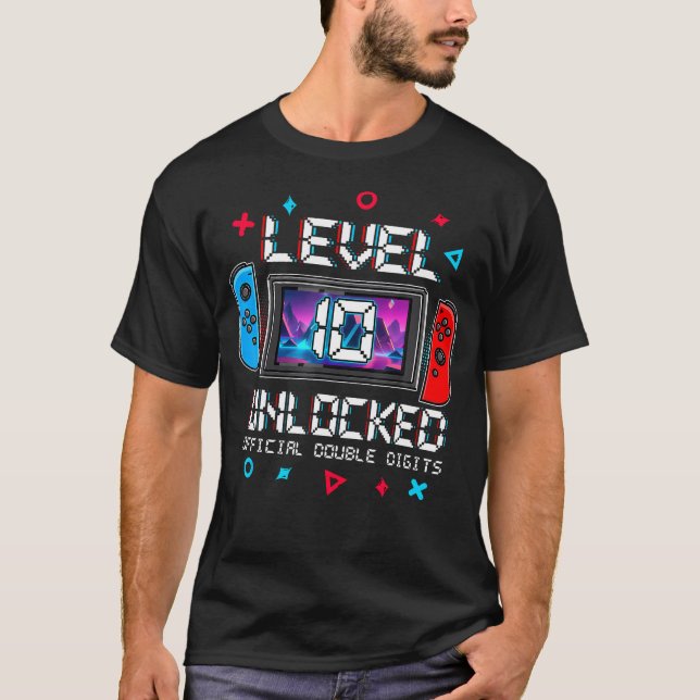 T-shirt Awesome Niveau 10 Déverrouillé Jeu 10e Anniversair (Devant)