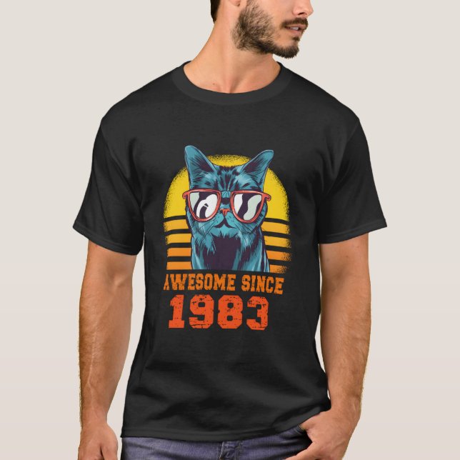 T-shirt Awesome Since 1983 Cat 40Th (Devant)