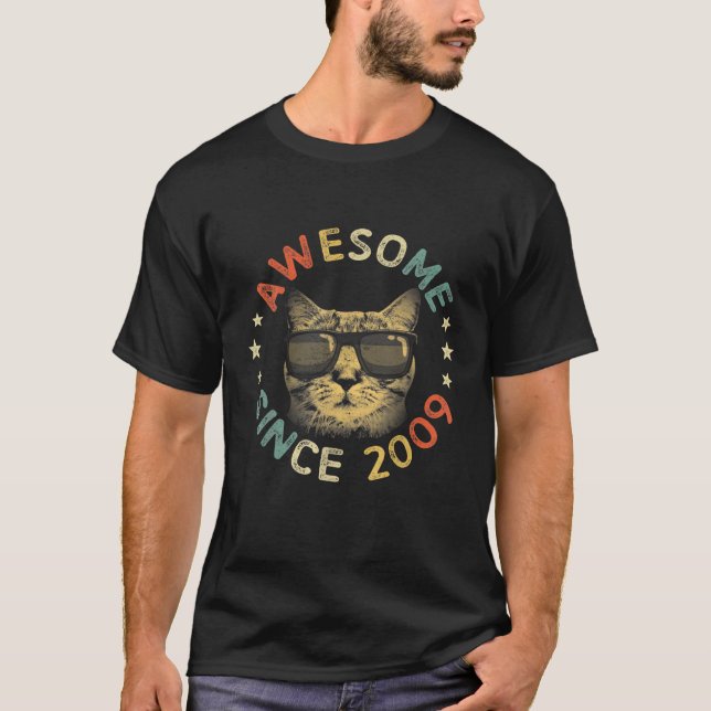 T-shirt Awesome Since 2009 Birthday Gift Cat (Devant)