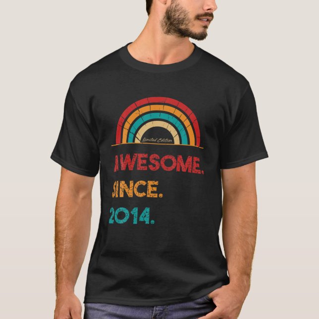 T-shirt Awesome Since 2014 8Th Birthday Rainbow Gifts Born (Devant)