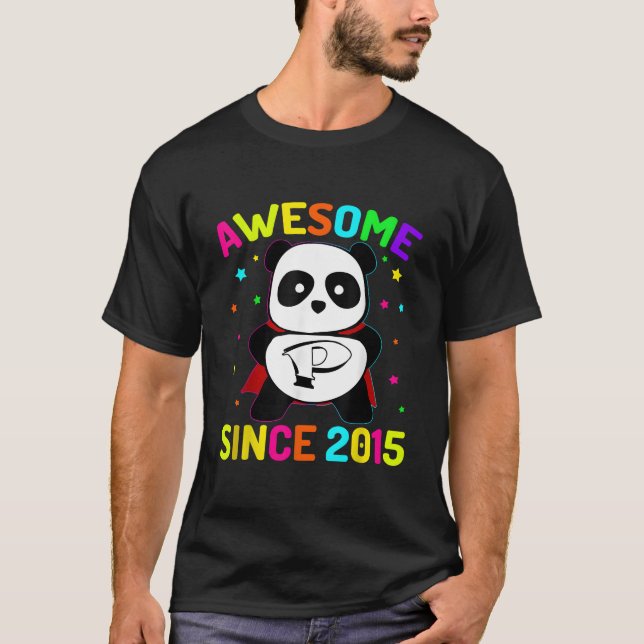 T-shirt Awesome Since 2015 Super'S Panda 7 7Th (Devant)