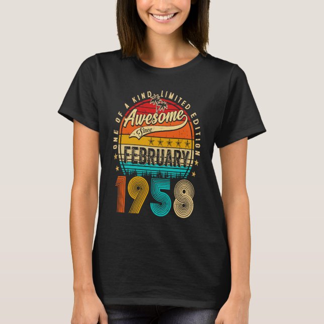 T-shirt Awesome Since February 1958 65 Years Old 65th Birt (Devant)