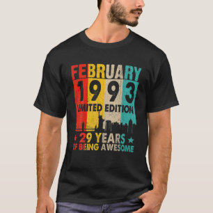 T-shirt Awesome Since February 1993 29Th Birthday Vintage