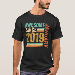 T-shirt Awesome Since January 2019 4th Birthday  4 Years O