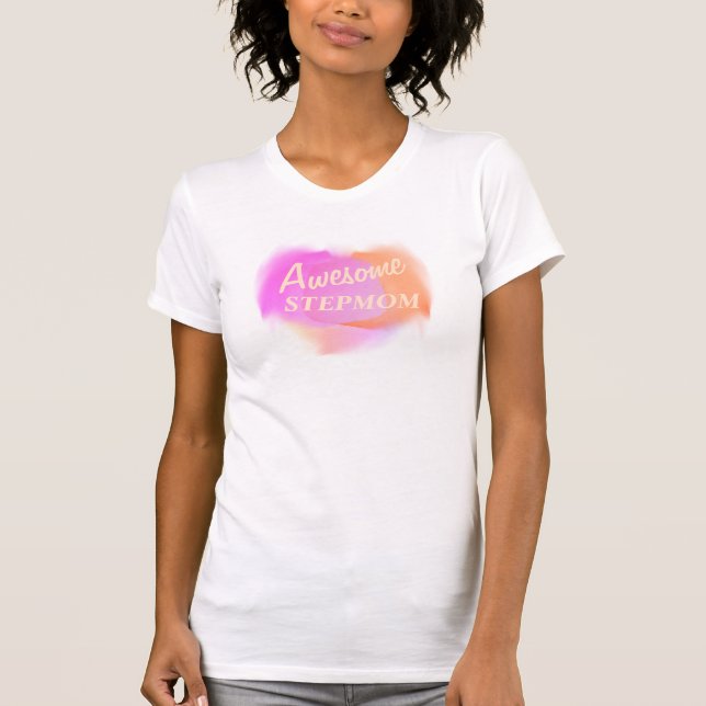 T-shirt Awesome Stepmaman rose et orange (Devant)