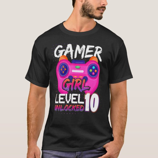 T-shirt Awesome Video Games Controller Level 10 Unlocked G (Devant)