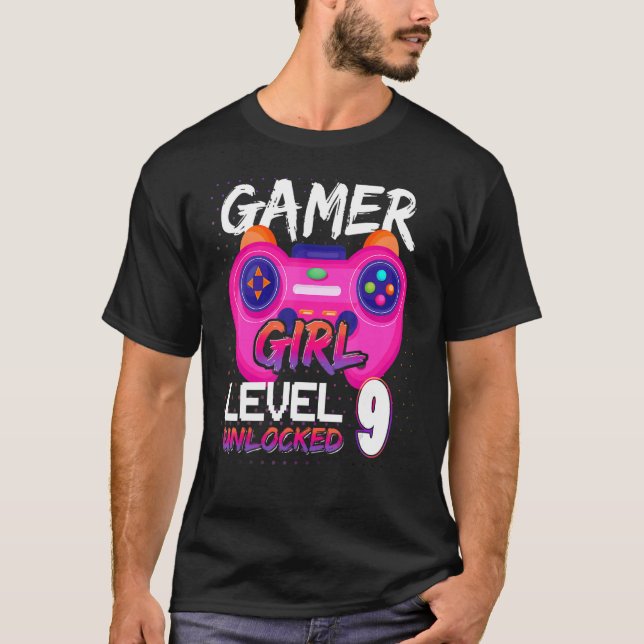 T-shirt Awesome Video Games Controller Level 9 Unlocked Ga (Devant)