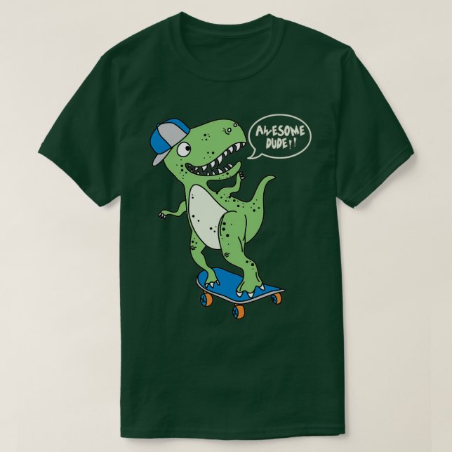 T-shirt Awesomem Skateboarding Dino Dude (Design devant)