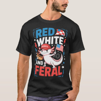 T-shirt Axolotl 4 juillet États-Unis Rouge Blanc Et