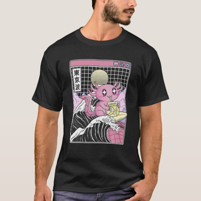 T-shirt Axolotl Boire Banane Lait Kanagawa Vague Anime V (Devant)