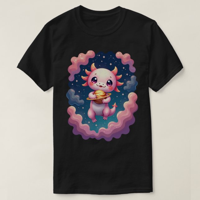 T-shirt Axolotl Cosmique Explorateur Spatial Alien Mignon  (Design devant)