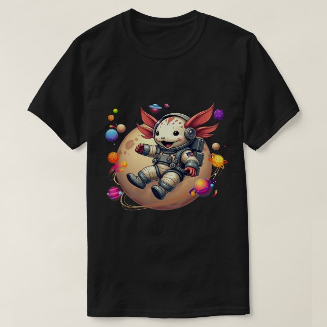 T-shirt Axolotl dans l'Espace : Aventures Alien - Design C (Design devant)