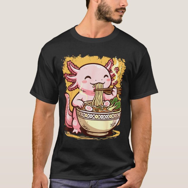 T-shirt Axolotl Eating Ramen Noodles  (Devant)