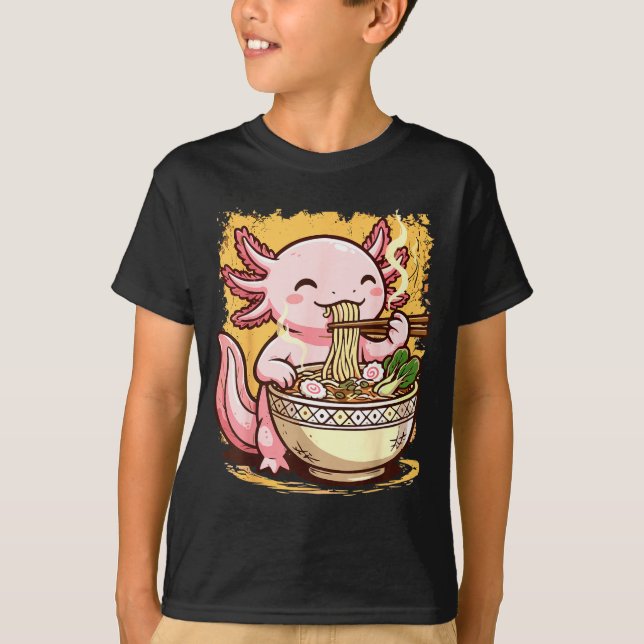T-shirt Axolotl Eating Ramen Noodles  (Devant)