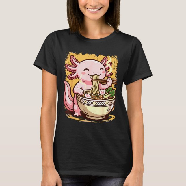 T-shirt Axolotl Eating Ramen Noodles  (Devant)