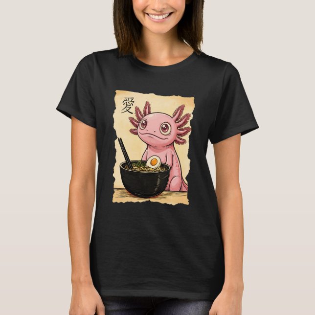 T-shirt Axolotl Eating Ramen Noodles Kawaii Anime Aestheti (Devant)