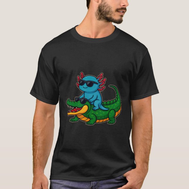 T-shirt Axolotl et crocodile drôles, monture d'animal mign (Devant)