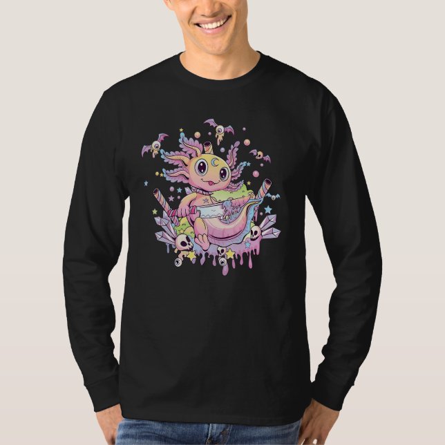 T-shirt Axolotl Halloween Skull Creepy Axolotl Pastel Goth (Devant)