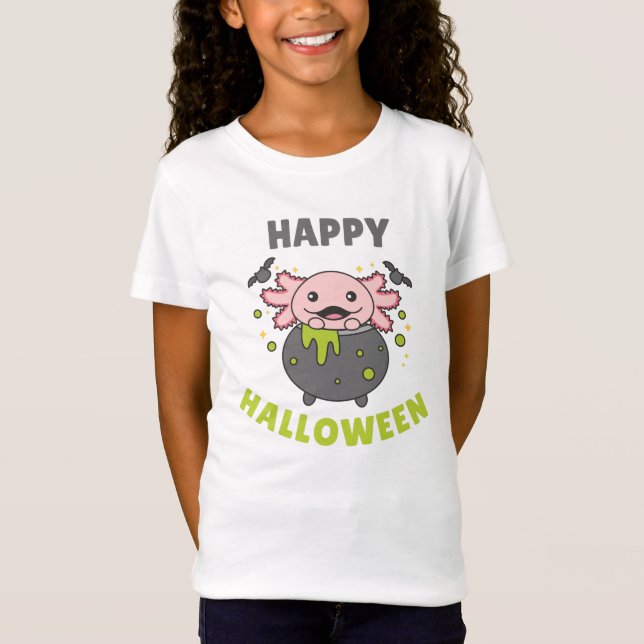 T-Shirt Axolotl Happy Halloween Cauldron Bat (Devant)
