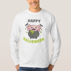 T-shirt Axolotl Happy Halloween Cauldron Bat