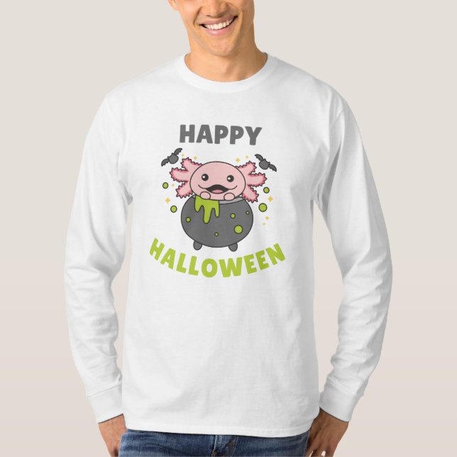 T-shirt Axolotl Happy Halloween Cauldron Bat (Devant)