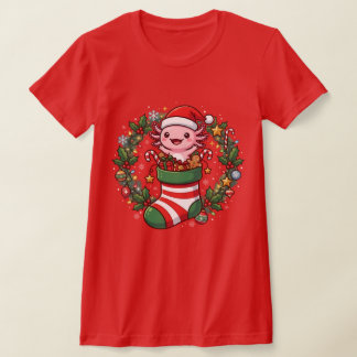 T-shirt Axolotl in Christmas Socks Santa Claus Lights Xmas
