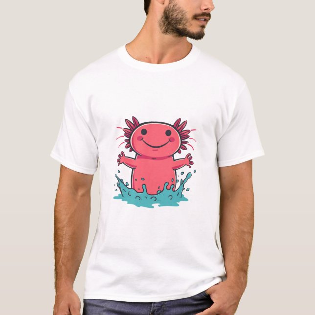 T-shirt Axolotl joyeux dans une éclaboussure d'eau (Devant)